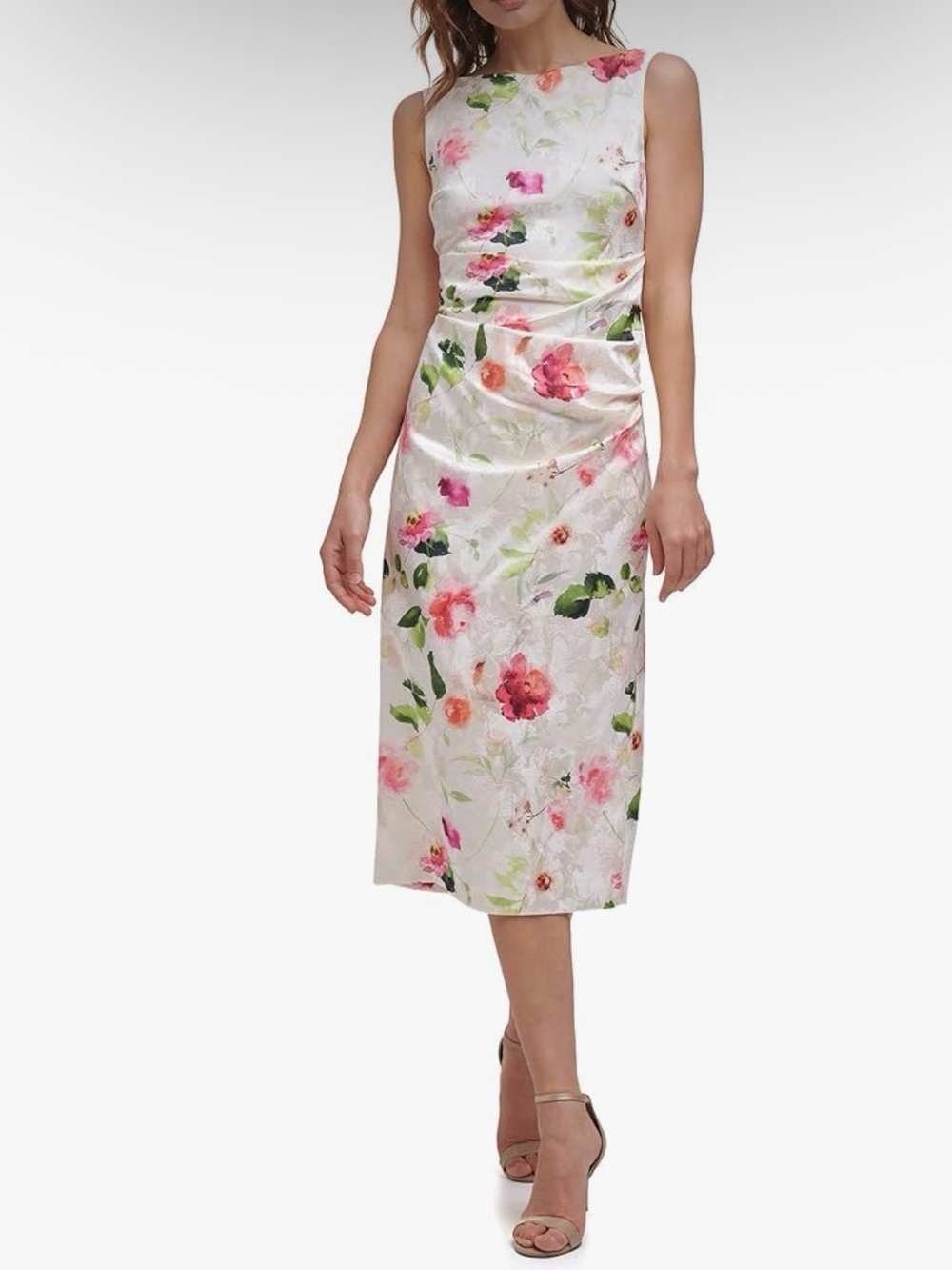 Eliza J Sleeveless White Floral Midi Dress